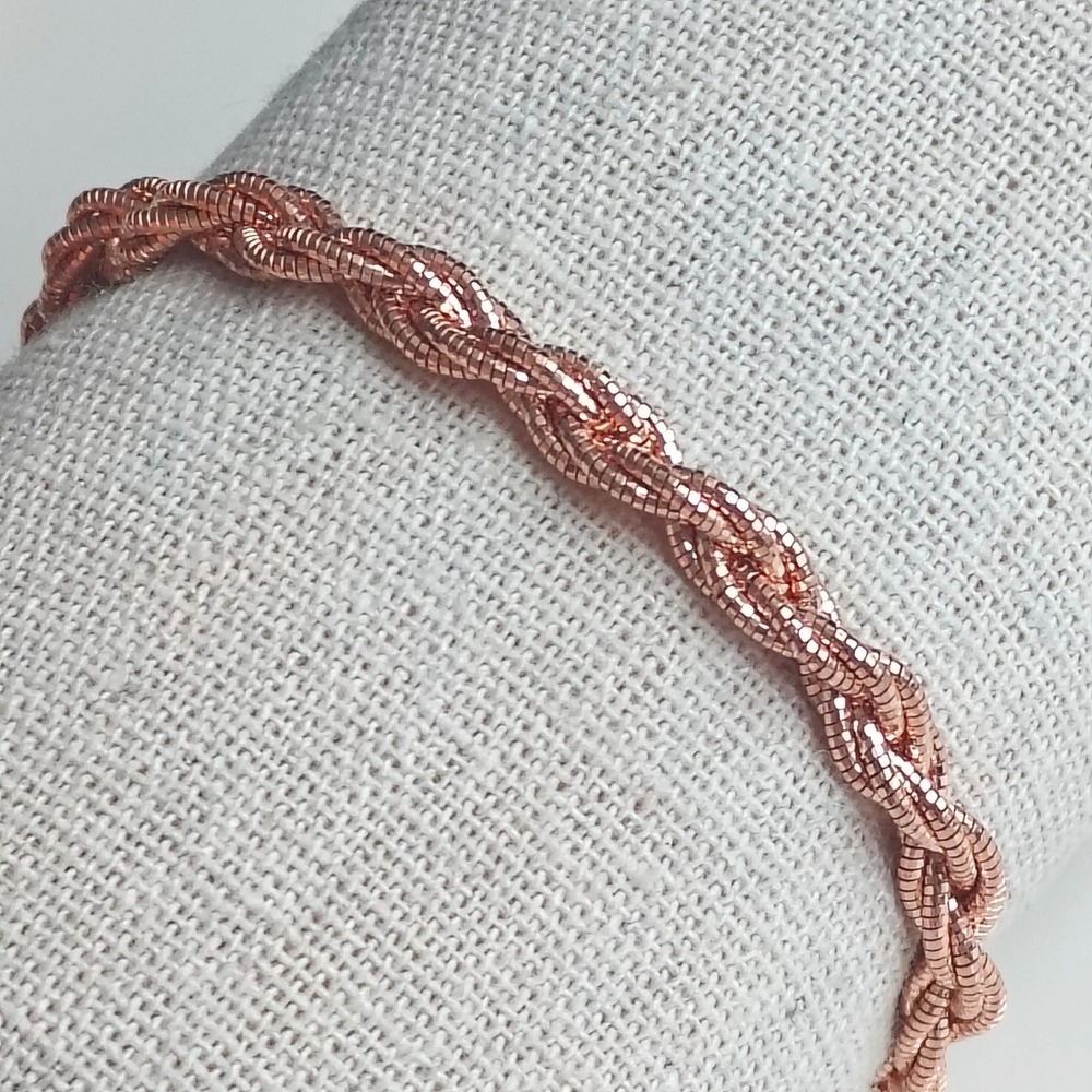 Rose Gold Sterling Silver Bracelet Braided Twist Rope Chain Italy 925 Metallic